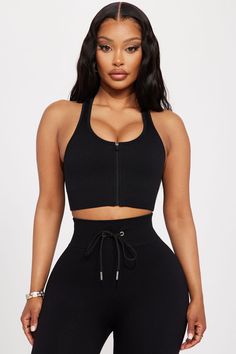 Available In Black And Olive. Sports Bra Scoop Neck Sleeveless Padded Bra Racerback Zip Front Seamless Ribbed Medium Impact Stretch Pair / Mix And Match With " Feel The Burn Active Legging " " Feel The Burn Active Top" Self: 90% Nylon 10% Elastane Imported | Feel The Burn Sports Bra in Black size Large by Fashion Nova Gym Wear For Women, Kardashian Outfit, Fasion Outfits, Fashion Nova Outfits, Active Top, Padded Bra, Fashion Tips For Women, Cute Simple Outfits, Black Sports Bra