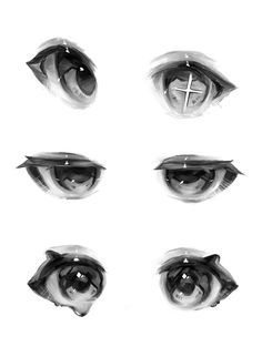 four different types of eyes with the cross above them, all in black and white