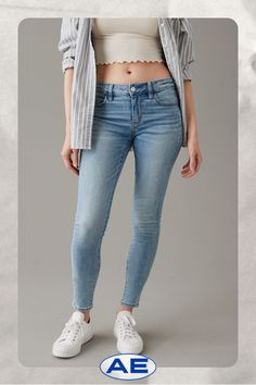 Next Level Stretch/Our softest, stretchiest, never-loses-its-shape denim/Super soft, super comfortable, super you!/Won't bag out. Ever./Light wash Next Level, Low Rise, Jeggings, American Eagle Outfitters, American Eagle, Women Jeans