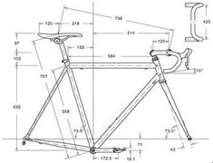 a drawing of a bicycle with measurements for the seatposts and handlebars