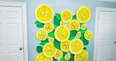 there are many slices of lemons on the wall