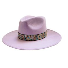 Introducing our stylish Rancher Hat, a perfect blend of comfort and fashion crafted for the modern adventurer. Made from durable polyester suede in an elegant purple hue, this hat exudes sophistication. Featuring a distinctive jacquard trim band, our Rancher Hat boasts a 4" brim and a 4" crown for a structured look that's both timeless and on-trend. The fitted elastic inner band and interior lining ensure a snug and comfortable fit. Please note, each hat is meticulously crafted with care, and no two are exactly alike. Due to the nature of our artisanal production process, this product is not mass-produced, making it truly unique. As such, we regret to inform you that this product is final sale and not eligible for returns. Please refer to our size guide to find your perfect fit: Size M: 22 Adjustable Wide Brim Purple Fedora, Adjustable Flat Brim Purple Felt Hat, Adjustable Purple Felt Hat With Short Brim, Purple Adjustable Flat Brim Felt Hat, Adjustable Purple Felt Hat With Flat Brim, Adjustable Lavender Wide Brim Hat, Adjustable Purple Fedora With Short Brim, Adjustable Purple Fedora Hat, Adjustable Purple Brimmed Fedora