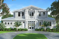 this is an artist's rendering of the front elevation of these coastal house plans