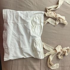 Cute White Crop Top With Beige Ties Over The Shoulder Never Worn