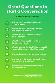 a green background with the words great questions to start a conversation on it and an image of