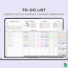 the google sheets template is displayed in front of a computer screen with text that reads to - do list