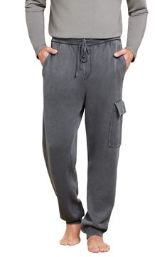 Whether you're working from home or doing nothing at all, you'll love these soft and roomy cotton joggers with a sunfaded look and cargo pocket. 27 1/2" inseam; 5 1/2" leg opening; 12 1/2" front rise; 17" back rise Elastic/drawstring waist Side-seam pockets; cargo flap-patch pocket Ribbed cuffs 100% cotton Machine wash, tumble dry Imported Washed Black Sweatpants With Pockets For Loungewear, Washed Black Casual Relaxed Fit Sweatpants, Casual Washed Black Relaxed Fit Sweatpants, Casual Washed Black Sweatpants Relaxed Fit, Washed Black Loungewear Pants With Pockets, Comfortable Relaxed Fit Joggers With Side Pockets, Comfortable Joggers With Side Pockets In Relaxed Fit, Relaxed Fit Joggers With Comfort Waistband For Casual Wear, Comfortable Washed Bottoms For Loungewear