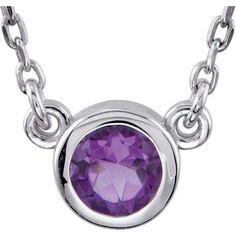 Amethyst pendant Genuine Amethyst Round 4 mm Bezel With 16" 14K White Gold Necklace Comes Set With Quantity Stone 1 04.00 MM AA Faceted, Genuine Amethyst - Round Faceted; AA Quality Pendants with amethyst are popular among fashionable women - these necklaces harmoniously fit for any outfit, differ simple, but stylish look. Many women choose this gemstone in combination with silver. This jewelry is not inferior to a diamond for beauty, but it is cheaper. Our online store offers jewelry with ameth Bezel Set Necklace, Amethyst Birthstone, Bezel Necklace, Amethyst Gold, Meaningful Jewelry, White Gold Necklaces, February Birthstone, Amethyst Necklace, Amethyst Pendant