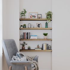 a chair and some books in a room