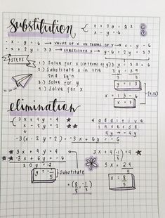 a piece of paper with writing on it that says, substition and elumulators