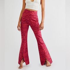 New Without Tags. Free People Real Deal Slit Flare Pants Size Large Zip In Center Back With Hook Closure Ultra High Rise See Measurements Stretchy Free People Pants, Printed Pants, Flare Pants, Pink Red, Pant Jumpsuit, Free People, High Rise, Pants For Women, Women Accessories