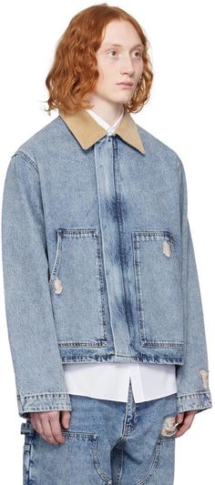 Moschino.Blue Long Denim Jacket.Garment-washed non-stretch denim jacket. Fading and distressing throughout..· Corduroy trim at spread collar.· Zip closure with press-stud placket.· Patch pockets.· Logo patch at back collar.· Adjustable button-tabs at back.Supplier color: Fantasy print.100% cotton..Made in Turkey..241720M177000 Long Denim Jacket, Moschino Men, Denim Coat Jacket, Moschino, Stretch Denim, Patch Logo, Men's Clothing, Denim Jacket, Jackets & Coats