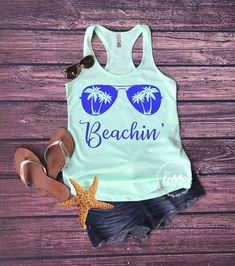 Vacation Shirts Beach, Beach Tanks Tops, Beach Tanks, Custom Tanks, Custom Tank Tops, Beach Theme Decor, Cruise Shirt, Cute Shirt Designs, Cruise Outfits