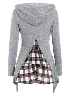 Tartan Back Full Sleeve Hooded Knitwear - Light Gray - 3Q92133317 - Original Design-Women's Clothing  #OriginalDesignWomensClothing #Original #DesignWomen's #Clothing Tomboy Chic, Pullover Women, Women Hoodies, Collared Sweatshirt, Chic Sweaters, Vestidos Vintage, Women Hoodies Sweatshirts, Hooded Sweater, Hooded Pullover