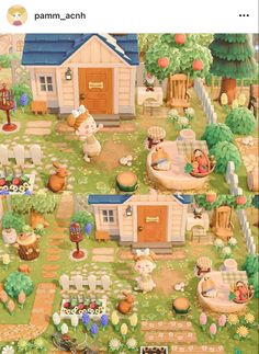 an image of a small village in the game animal crossing, with many animals and houses