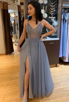 Side Split Prom Dress, Only Daughter, Split Prom Dresses, Grey Prom Dress, Graduation Party Dresses, Winter Formal Dresses, Pretty Prom Dresses, فستان سهرة, Ball Gowns Prom