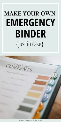 an emergency binder with the words make your own emergency binder just in case