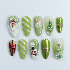 Celebrate the warmth and wonder of the season with our Christmas 2024 Handmade Press-On Nails! ✨🎄Each set is lovingly crafted with exclusive festive designs, bringing the sparkle and joy of the season right to your fingertips. Imagine your nails dazzling at holiday parties, glowing by the fire during cozy nights, or becoming the perfect gift that lights up someone’s day. 🎁💅 These nails are more than an accessory—they’re a piece of the holiday spirit. All nails are made to order Come in all sh Christmas Light Nail Art, Alternative Christmas Nails, Medium Stiletto, Xmas Nail, Santa Nails, Photo Shape, Christmas Gel, December Nails