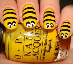 step by step Simple Do Yourself Nail Designs | Nail Art Tutorial: Bee Nails | Swatch And Learn Bumble Bee Nails, Bee Nails, Kutek Disney, Animal Nail Art, Animal Nails, Nails For Kids, Unique Nails, Fancy Nails, Nail Art Tutorial