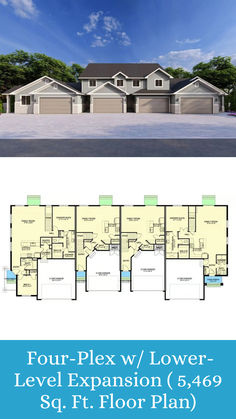 the floor plan for this four - bedroom, two - story home