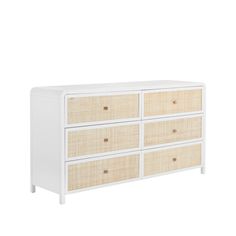 Tierra Dresser - Small-Sunpan-SUNPAN-110429-Dressers-1-France and Son White Rattan Bedroom, Coastal Dresser, Coastal Bed, Rattan Bedroom, Bed Chest, Rattan Wood, Room Items, Coastal Room, Beautiful Dresser