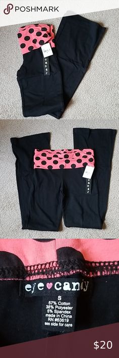 Eye Candy yoga pants with polka dots Coral and black workout pants with polka dots around the waist. Be cute getting into shape. NWT eye candy Pants Track Pants & Joggers Fitted Polka Dot Bottoms With Elastic Waistband, Fitted Polka Dot Casual Bottoms, Polka Dot Fitted Wide Leg Pants, Getting Into Shape, Candy Pants, Workout Pants, Track Pants, Yoga Pants, Eye Candy