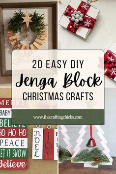 christmas crafts with text overlay that reads 20 easy diy jenny block christmas crafts