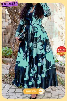 Green Fashion Printed Long Sleeve Dress Spring Long Sleeve Dress For Party, Long Sleeve Spring Party Dress, Casual A-line Maxi Dress For Fall, Spring Evening Printed Maxi Dress, Winter Floral Print Maxi Dress, Elegant Printed Long Sleeve Dress, Casual Long Sleeve Maxi Dress For Party, Casual Long Sleeve Maxi Party Dress, Floral Print Maxi Length Long Sleeve Party Dress