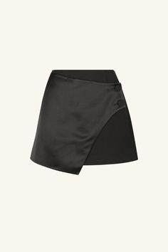 Tuxedo wrap mini skirt in black in a traditional suiting contrasted with a luxurious satin acetate. Joy Logo, Black Skirts, Mini Skirt Black, Wrap Mini Skirt, Shona Joy, Skirt Black, Mini Skirt, Mini Skirts, Satin