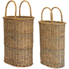 two wicker baskets sitting next to each other