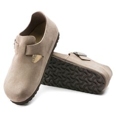 London Suede Leather Taupe | BIRKENSTOCK Birkenstock London, Taupe Shoes, London Models, Mens Clogs, Birkenstock Women, Clogs Style, London Shoes, Birkenstock Shoes, Womens Clogs