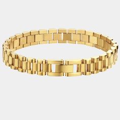 Feel empowered and show everyone who's BOSS with this 18k Gold Bracelet. High-grade Titanium PVD Gold Plated Hypoallergenic Length: 18cm Watch Band Bracelet, Estilo Boho Chic, Wristband Bracelet, Chunky Bracelets, Band Bracelet, Watch Chain, Steel Jewelry, Chain Link Bracelet, Modern Jewelry