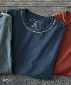 Men's Short Sleeve Burnished Tee in 100% Cotton Casual Work, T Shirt For Men, Work Casual, Orange Red, Blue Gray, Blue Orange, Men Short Sleeve, Blue Grey, Red And Blue