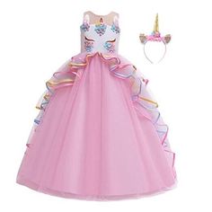 Return Policy Fast Delivery Trusted seller Unicorn Costume Princess Birthday Pageant Party Dance Performance Carnival Long Maxi Tulle Fancy Dress Up Outfits Product Description ❥❥ Fancy unicorn long maxi dress in pastel colors. This sleeveless dress is simply breathtaking and unique with its exquisite design and detail, adorned with floral, pearl and velvet details on the front that form into a unicorn face along with a full, hidden back zipper with buttons, 4-layered ruffled peplum skirt, 3-layered tulle skirt, 2-layered soft lining, 1-layered netting. ❥❥ A beautiful, handcrafted unicorn headband will be the hit of any party or gift! One of the pastel unicorn headband is made of a gold horn with gold glitter fabric for the center of the ears, and pink satin flowers along purple and blue w Tulle Dress Wedding, Long Tulle Dress, Unicorn Dresses, Tulle Dress Long, Dress Children, Flower Birthday, Unicorn Dress, Fancy Dress Up, Princess Dress Up