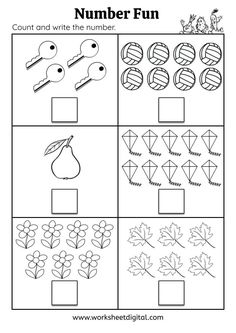 the worksheet for number fun is shown with pictures of leaves, flowers and other things