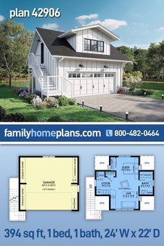 two story house plan with 2 car garage and 3 bedroom, 1 bathroom floor plan