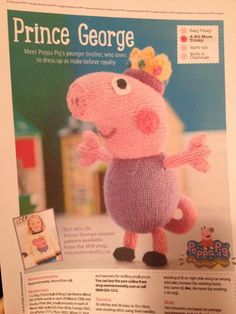 an article in the knitting book shows a knitted peppo pig with a crown on it's head