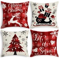 four pillows with christmas designs on them