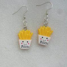 French fries earring, cute potato style miniature food jewelry - these really cute earrings are super pretty and unique. Perfect for big foodies, junk food parties or everybody missing a visit at junk food restaurant :) Show your personality and style W E L C O M E Welcome to Piranha Unique Jewelry! Thank you for visiting our shop. We are glad you found your way here. If you have any questions, please do not hesitate to contact us! We're more than happy to help. P R O D U C T ∙ I N F O Ear wires Crazy Earrings, Kawaii Fairy, Cute Potato, Edgy Earrings, Miniature Food Jewelry, Fruit Jewelry, Food Earrings, Food Jewelry, Handmade Gifts For Her