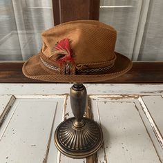 Vintage 1970's Hat With Feathers  Corduroy  Nice clean vintage shape 100% Cotton  Medium Size 6 3/4  Made in USA Vintage Adjustable Hats For Country Events, Retro Brown Adjustable Hat, Vintage Fedora With Curved Brim For Fall, Vintage Flat Bill Hat For Fall, Vintage Fitted Hat Bands For Fall, Vintage Adjustable Hat Bands For Fall, Winter Retro Adjustable Fedora, Vintage Fedora Hats For Country Events, Vintage Flat Bill Hat For Country Events