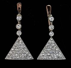 Antique Diamond Triangular Earrings image 3 Sterling Silver Diamond Earrings, Bling Earrings, Edwardian Jewelry, Signet Ring Men, Faberge Eggs, Sparkly Things, Ancient Jewelry, Edwardian Era, Antique Diamond