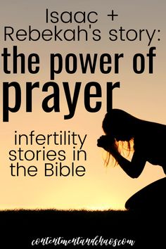 a woman kneeling down in the grass with her hands clasped to her face and text that reads, jesus rebekah's story the power of prayer