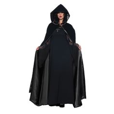 One of the most beautiful capes you will ever see. Very versatile, great for many uses and characters. Includes: Deluxe black velvet cape with black satin flocked lining. Available Sizes: One size fits most female Adults. Black dress is not included.

Special Shipping Information: This item ships separately from other items in your order. This item canot ship to a PO. Box. This item may be subject to additional processing days.

ITEM IS NOT ELIGIBLE FOR EXPEDITED SHIPPING. Hooded Cloak Pattern, Long Hooded Cloak, Cloak Pattern, Purple Cape, Gothic Costume, Cape Costume, Plus Size Costume, Velvet Cape, Diy Kostüm