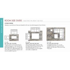 the room size guide is shown in three different sizes and colors, with instructions to make it