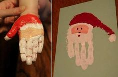 Handprint Santa, Footprint Crafts, Baby Art Projects, Santa Crafts