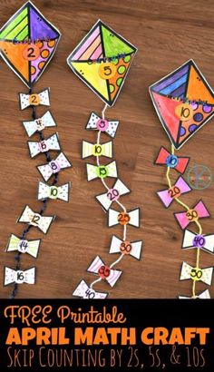 May Crafts Kindergarten, Counting By 5s Activities, Counting In 10s Activities, April Activities For Kindergarten, Counting By 5 Activities, Writing Craft Kindergarten, Kite Artwork, Counting To 100 Activities, Maths Craft