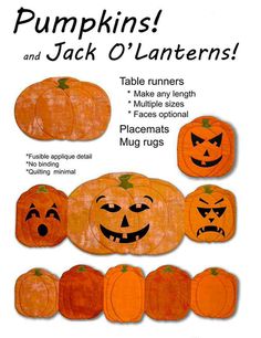 pumpkins and jack o'lanterners made from multiple sizes