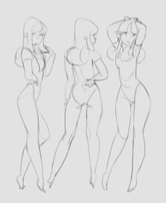 three female body shapes drawn in pencil