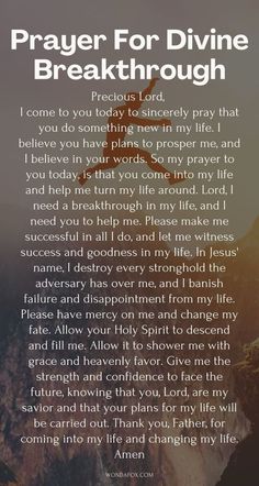 a prayer for divine breakthrouh with an image of the mountains in the background