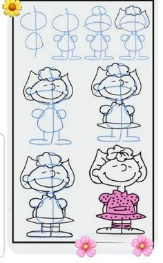 an image of children's drawing on paper with flowers in the foreground and one child